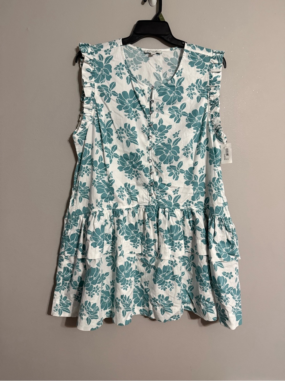 Free Assembly Sleeveless Teal Floral Ruffle Tiered Mini Dress XXL